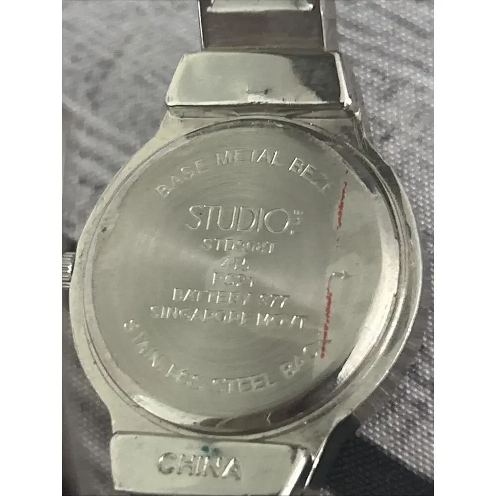 Studio Time Black Dial Silver Case And Band Women’s Cuff Watch